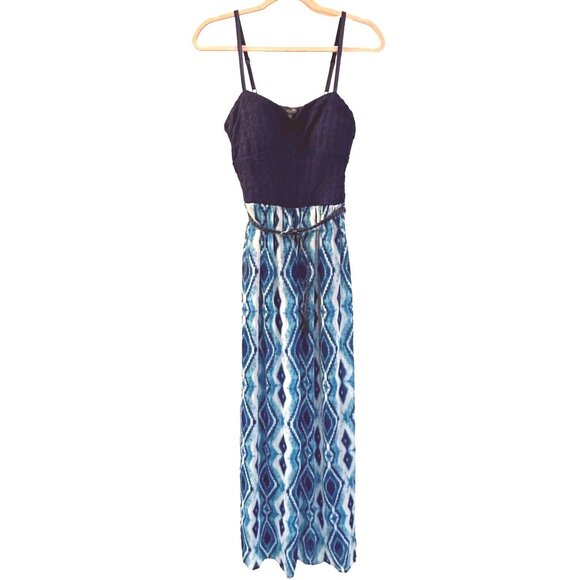 Lily Rose Dresses & Skirts - Y2K Beachy Blue Boho Maxi Dress Womens L Festival 90s Flowy Crochet Summer Sexy